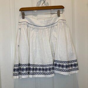 See by Chloe White Linen Skirt w/Blue Embroidery with Pockets Size 2